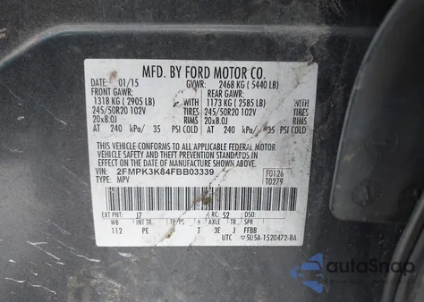 2015 Ford Edge Titanium из США, поврежденный, VIN 2FMPK3K84FBB03339